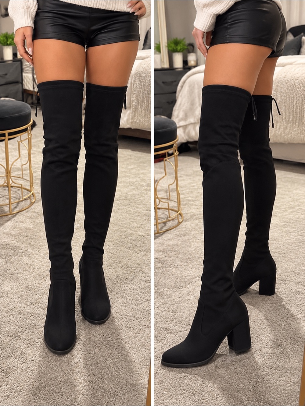 Stuart Weitzman Black Suede Over-the-Knee Boots Size 11N Narrow Tie Back